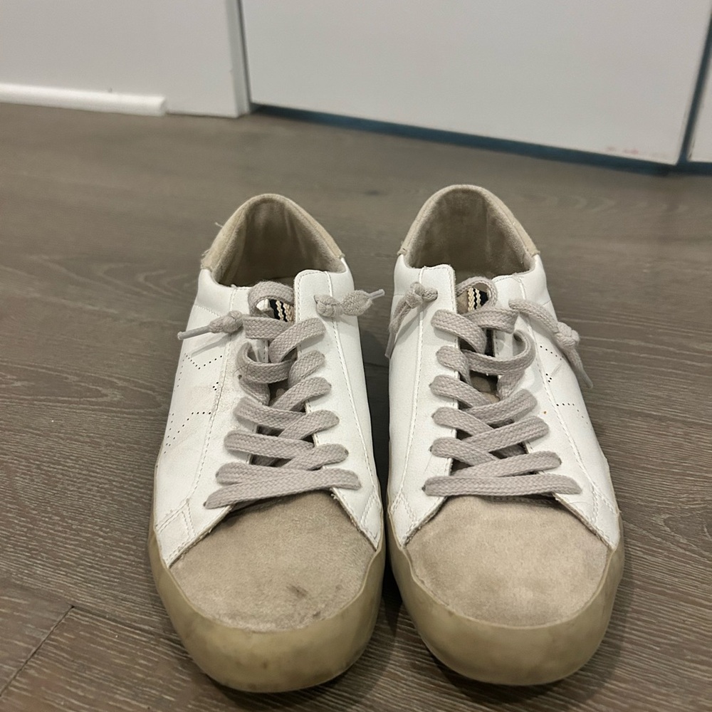 White and Beige Casual Sneakers